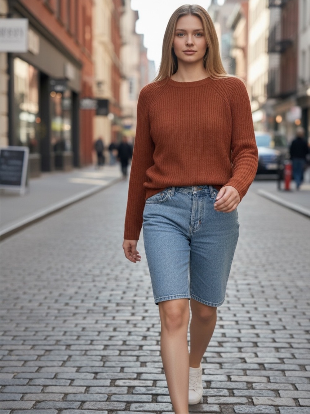Jenni Kayne 100% Cashmere Fisherman Sweater Rust Terracotta Orange Crewneck